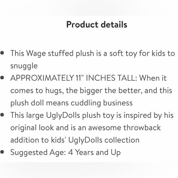 NWT … HASBRO Ugly Dolls “Wage” Plush Stuffed Animal - Picture 6 of 8